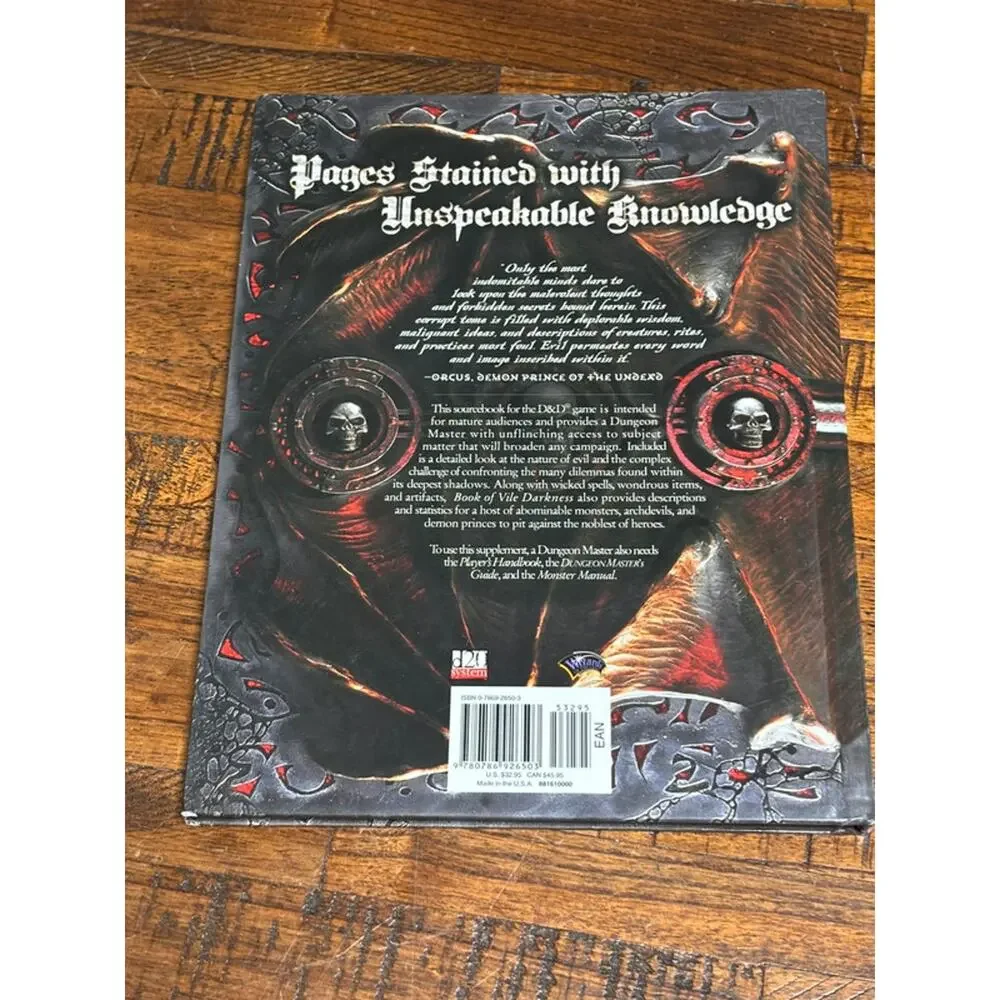 2002 Dungeons and Dragons Book of Vile Darkness by Monte Cook 1st Printing